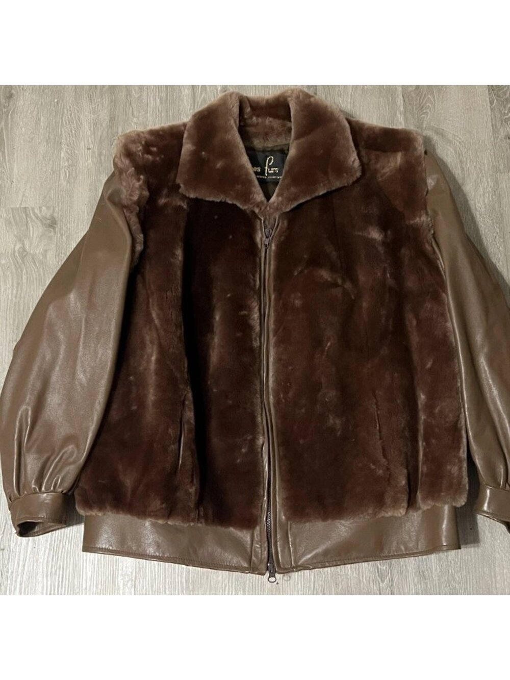 Jones Furs Fur Coat With Leather Sleeves Brown Soft Large/XL Womens